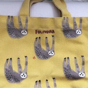 Yellow Sloth Print Tote Bag